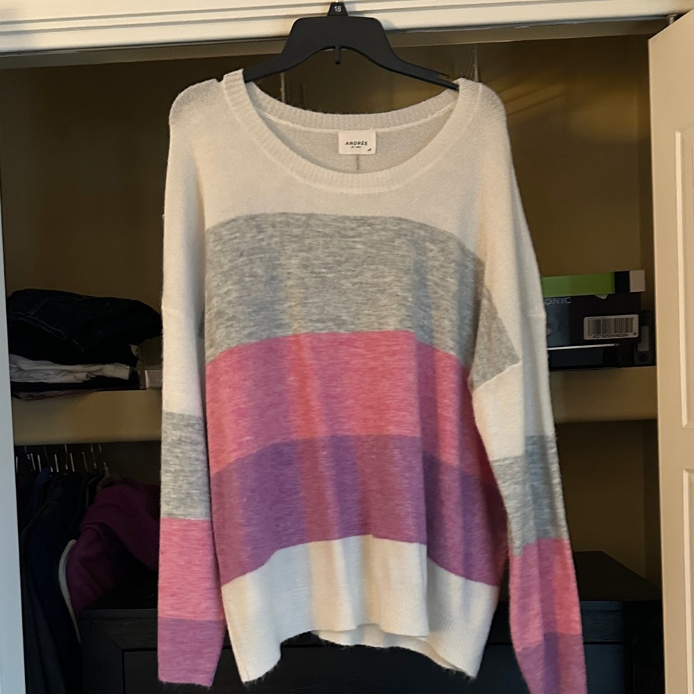 Andree Women's Colorblock Sweater - Pink, Gray, and Cream